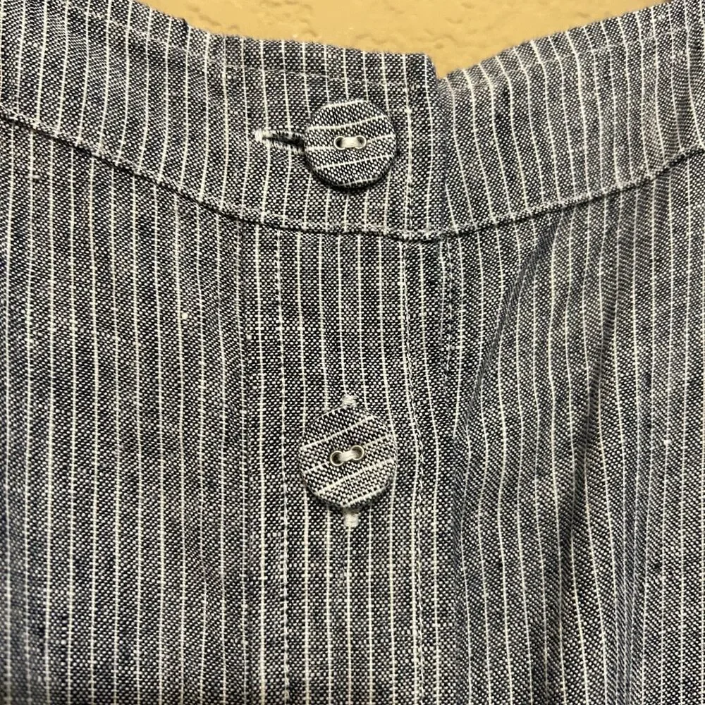 Everlane 100% Linen Jumpsuit Womens Size 2 Blue White Railroad Stripe Wide Leg
